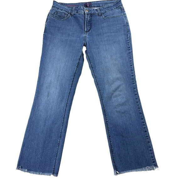 NYDJ Marilyn Straight Jeans Womens 10 Blue Stretch Denim Raw Hem Y2K Retro90s XL